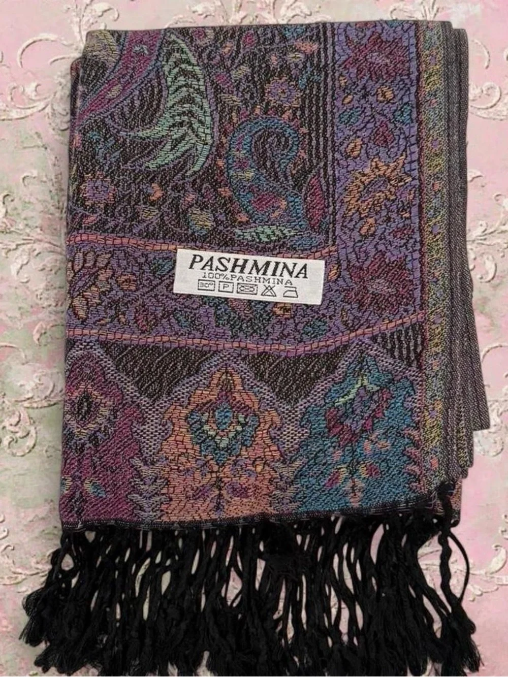 New | Limited Edition: Black Pastel Multicolor Pashmina Shawl